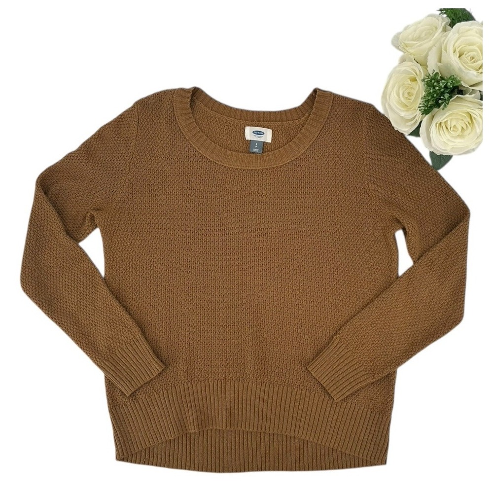 Old Navy Textured Knit Sweater Women's Small Camel Brown Crewneck Pullover - Picture 2 of 9